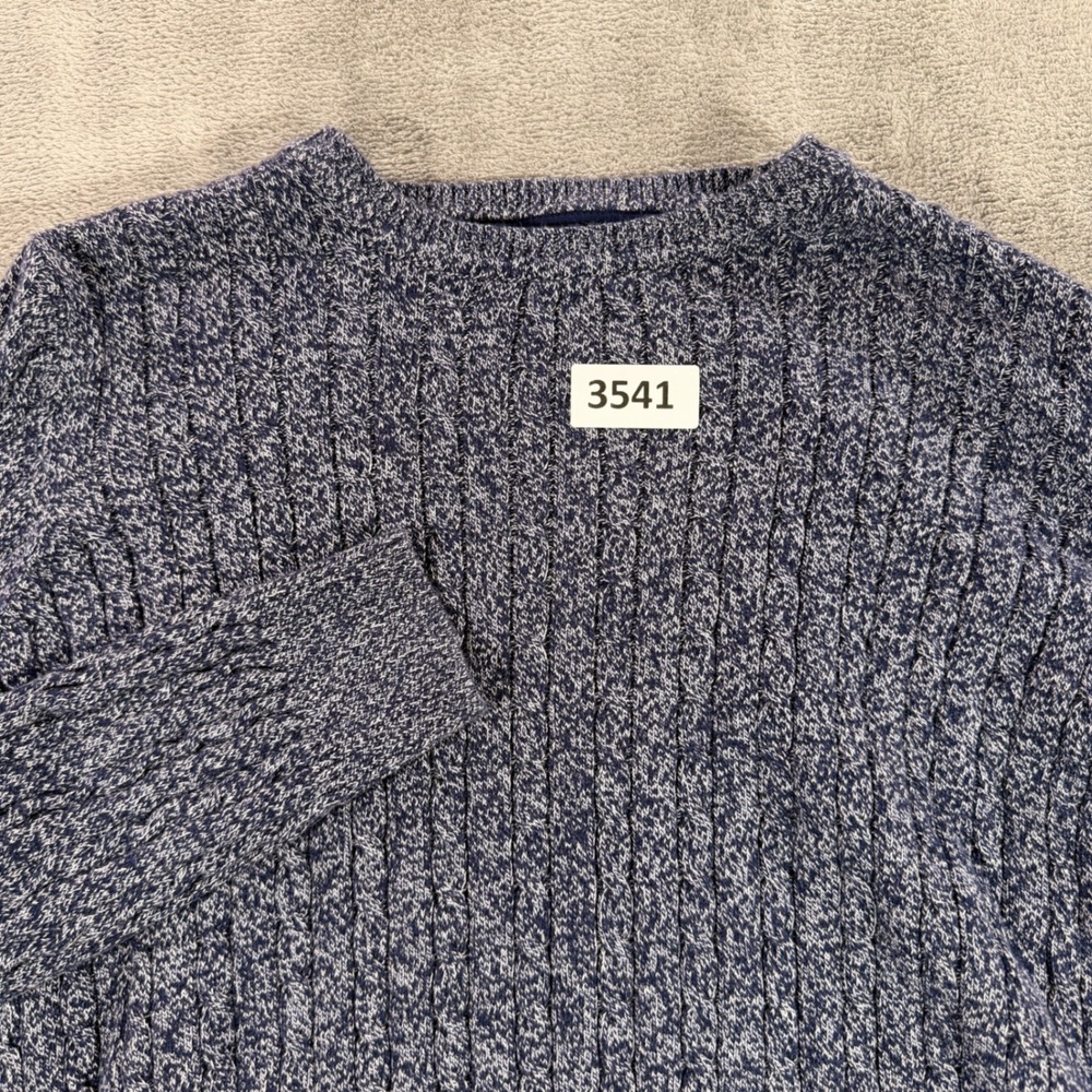 Kim‎ Rogers Sweater Womens Large Blue Marled Cable Knit Cotton Crew Neck 3541